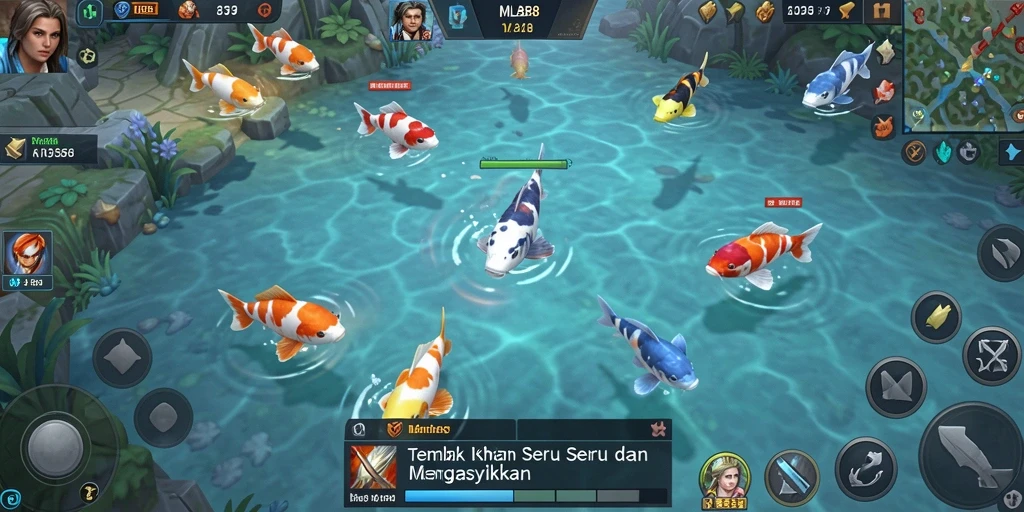 Screenshot gameplay MLBB8 menembak ikan dengan grafik menarik.
