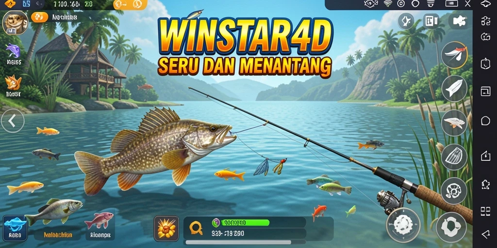 Tampilan gameplay WINSTAR4D yang penuh warna dan menarik saat memancing.